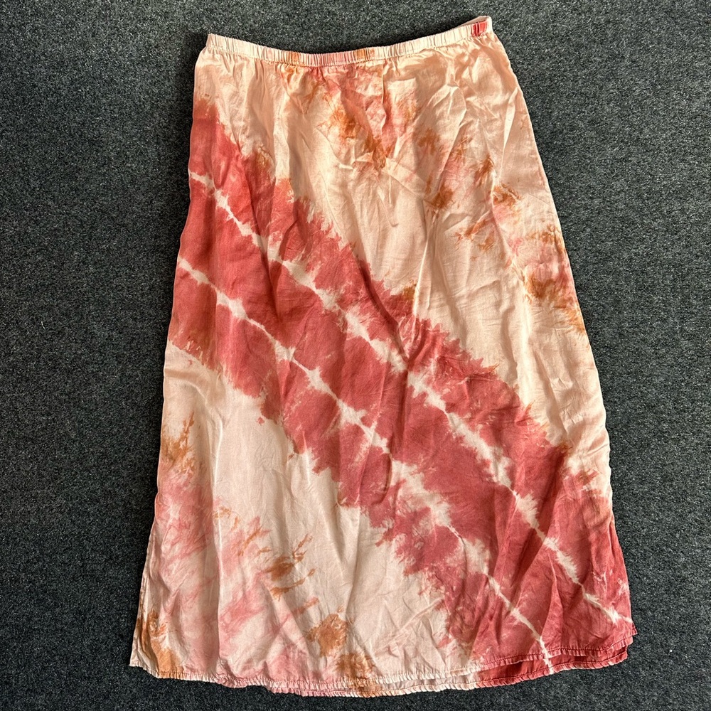 Tie-Dye Pink Silk Cotton Skirt Festival Hippie Natural Fibers Indie Boho